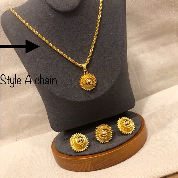 Gold Jewelry Set for Women, African Jewelry Set, Gold Necklace, Gold Earrings - Picture 5 of 9